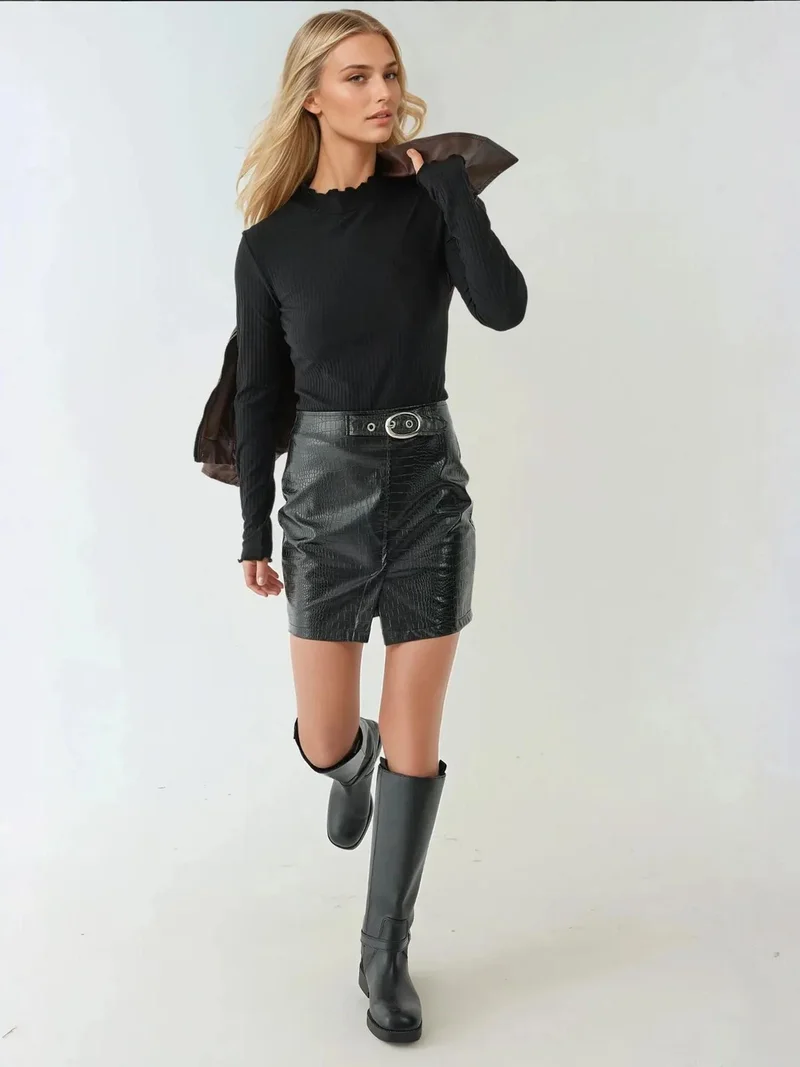 HICCUP Textured Slim Fit Crew Neck Long Sleeve Top